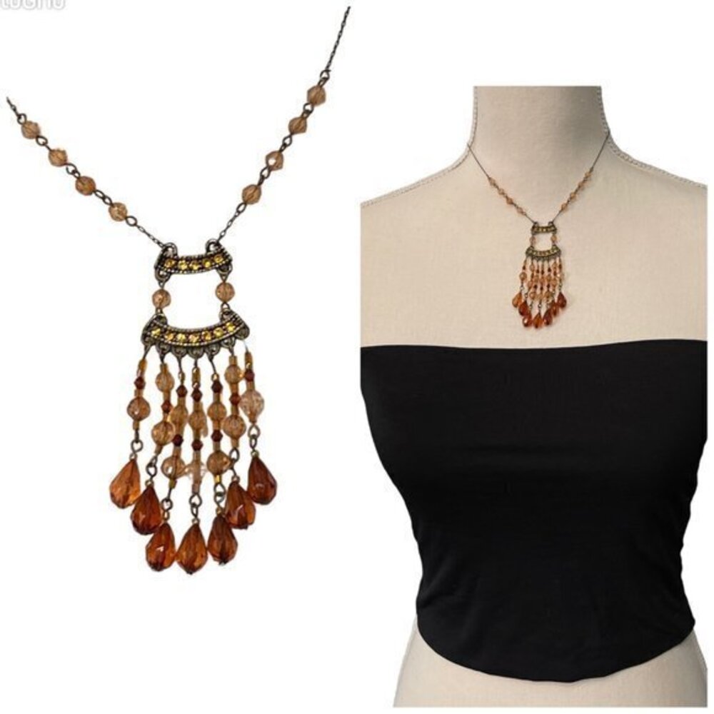 Vintage Style Brown Faceted Beads Chandelier Necklace